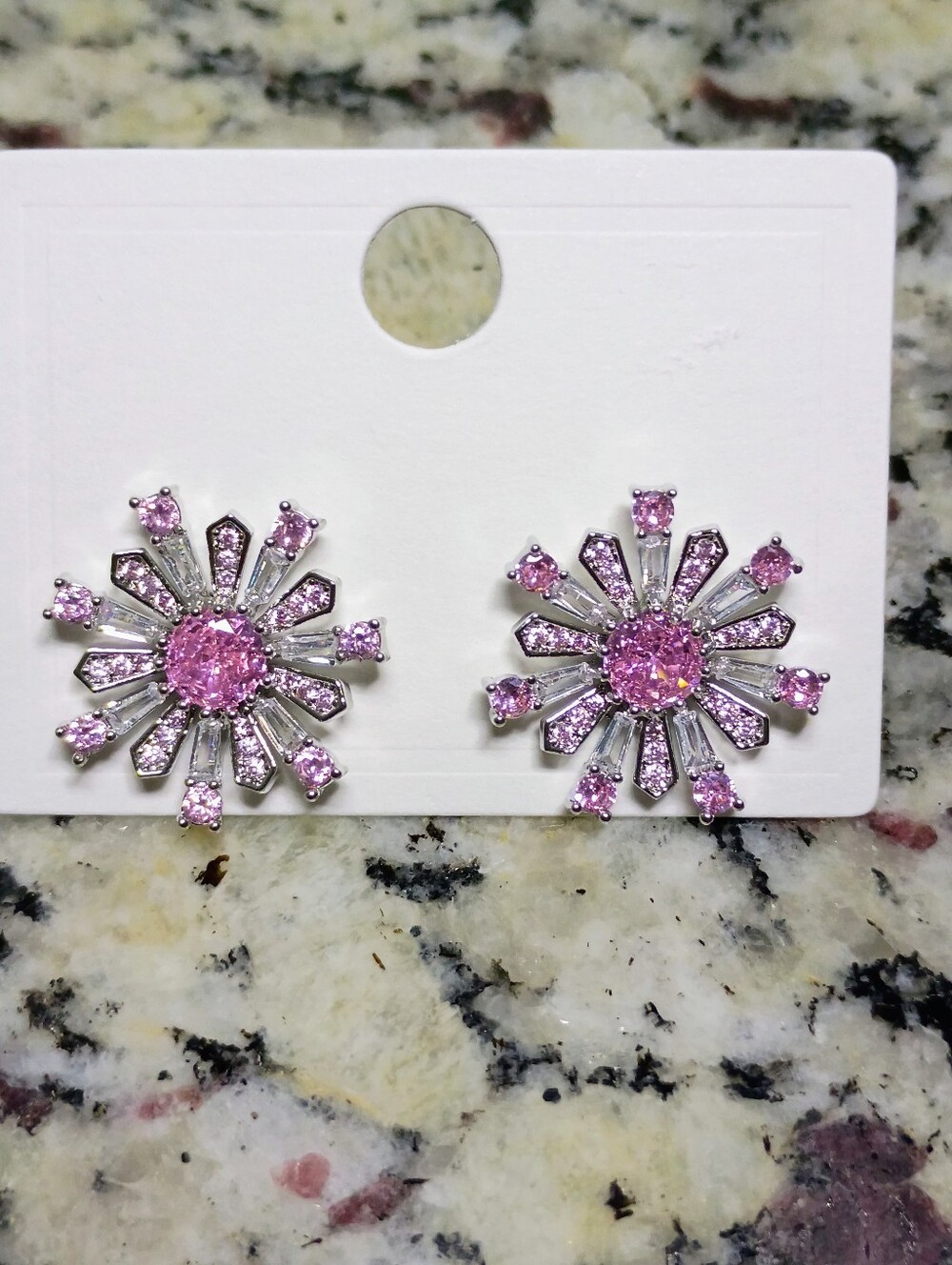 New Elegant Pink Sunburst Crystal Stud Earrings - Women Jewelry